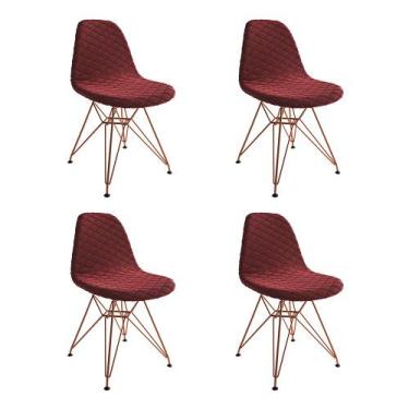 Imagem de Kit 4 Cadeiras Jantar Eames Eiffel Estofadas Vermelho Base Cobre - Up 