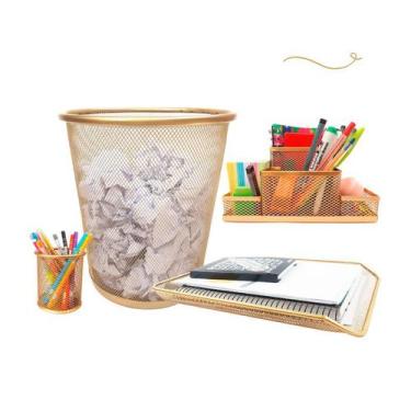 Imagem de Kit Escritório Lixeira Organizador de Mesa Bandeja Organizadora Porta 