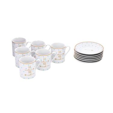 Imagem de Conjunto de Xícaras com Pires Geo 6 Peças de Cerâmica 80ml - Wincy Cas