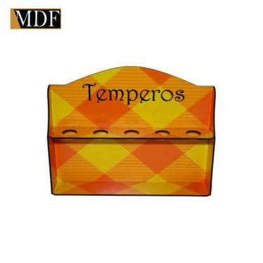 Imagem de Porta Tempero para 5 Tubetes Amarelo Xadrez 29x4,5x23 Mdf Madeira Ades