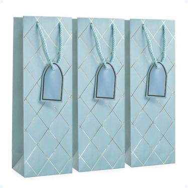 Imagem de Kit 3 Sacolas De Presente Personalizada Para Bebidas Vinho - Hxt, Azul