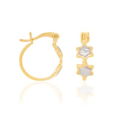 Imagem de Brincos rommanel banhado ouro 18k feminino argola estrela ródio branco