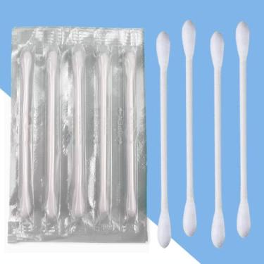 Imagem de Cotonete de algodão embrulhado individualmente, 200 unidades de algodão natural, pontas de algodão de ponta dupla para orelhas, cuidados de beleza, limpeza (branco, extremidade redonda dupla))