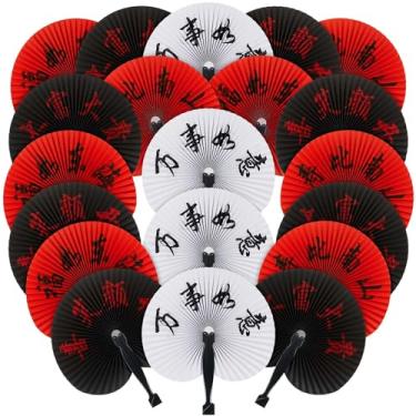 Imagem de Jetec 20 peças de fãs de Ano Novo Chinês Personagem Chinesa Dobrável Oriental Papel Portátil Japonês Leque Redondo para Decoração de Festa de Aniversário de Casamento