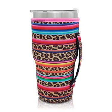 Imagem de Manga reutilizável para copo de café de neoprene com mangas isoladas para copo de copo ideia para copo de 30oz-32oz, Trenta Starbucks (apenas mangas de copo), Rainbow-Leopard