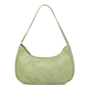 Imagem de Afashor Bolsas de ombro femininas de couro vegano Hobo Sling Bolsa clutch retrô com fecho de zíper, Verde claro