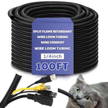 Imagem de Kanayu Fio retardador de chamas Tear de cabo de alta temperatura conduíte mangas de cabo dividido tubo de tear de fio dividido conduíte de fio automático para fios elétricos industriais automotivos marítimos (1/4" - 100 pés)