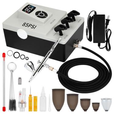 Imagem de Ovaga Kit de sistema de aerografia profissional ultra-silencioso 85PSI atualizado, conjunto de aerógrafo multifuncional de ação dupla com compressor para pintura de bolo, decoração de maquiagem, arte,