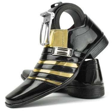 Imagem de Sapato social masculino preto com dourado ouro + cinto - Pizzolev, Pre