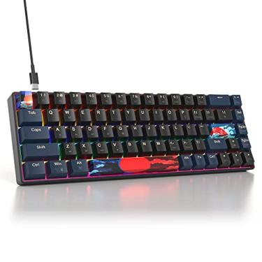 Imagem de iTastatur Teclado mecânico para jogos 60% com interruptor vermelho linear, 65% mini teclado ultracompacto com fio arco-íris com teclas PBT para Ps4/Ps5/Xbox (68 azul)