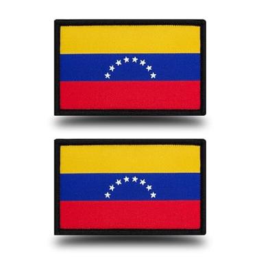 Imagem de 2 peças de emblema tático da bandeira da Venezuela | Cor bordada de tricô transparente | Emblema venezuelano de gancho militar | para bonés, mochila, colete, uniforme, roupas e mais