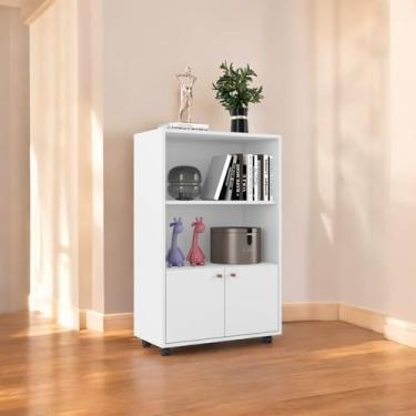 Imagem de Organizador Estante Livreiro com Divisórias e portas para Escritorio Sapateira Prateleira para Decoração de ambientes e Cantinho do Café com Rodas Rodizio - Cores