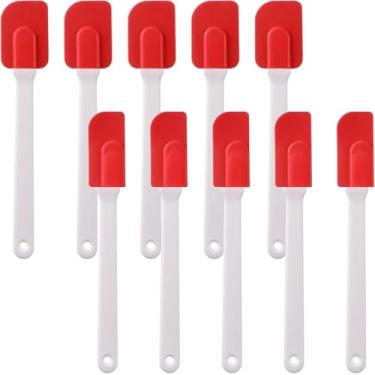 Imagem de 10 Pcs Espátulas de silicone Espátulas de borracha Espátula resistente ao calor Espátula de alta temperatura para serviço pesado Conjunto comercial de espátulas de (Vermelho)