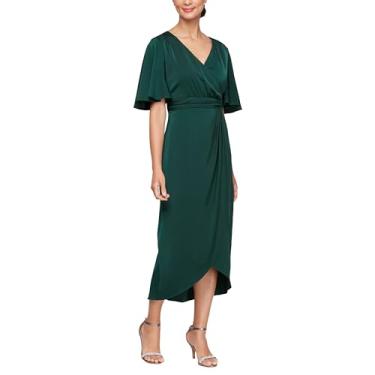 Imagem de S.L. Fashions Vestido de convidada de casamento midi com gola sobrepeliz e mangas esvoaçantes (tamanhos pequenos e regulares), Verde escuro, 52