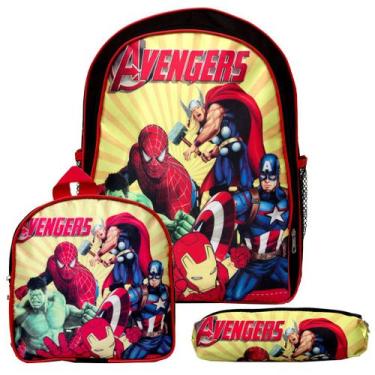 Imagem de Kit Mochila Masculina Costas Vingadores Lancheira Estojo - TOYS 2U