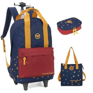 Imagem de Mochila Escolar Rodinhas Mulher Maravilha com Lancheira e Estojo MC516