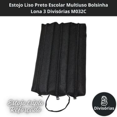 Imagem de Estojo Liso Preto Escolar Multiuso Bolsinha Lona 3 Divisórias M032C - 