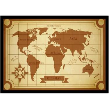 Imagem de Quadro Decorativo Mapa-Múndi Vintage Artístico Continentes Salas Escri