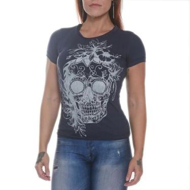 Imagem de Camiseta skull flowers bkf0105 azul - black skull - clothing (p), P, A