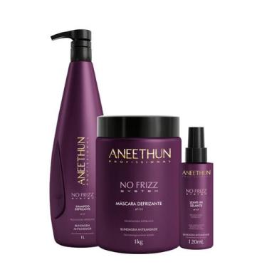 Imagem de Kit Aneethun No Frizz System Shampoo 1L + máscara 1kg  + leave in sela