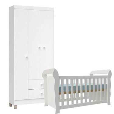 Imagem de Berço Americano Lara E Guarda Roupa Ternura Baby 3 Portas Branco Brilh