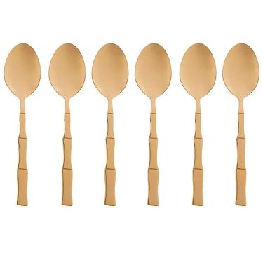 Imagem de Conjunto 6 Colheres de Sobremesa Inox Bambu Elegant Champanhe 1816 - Lyor