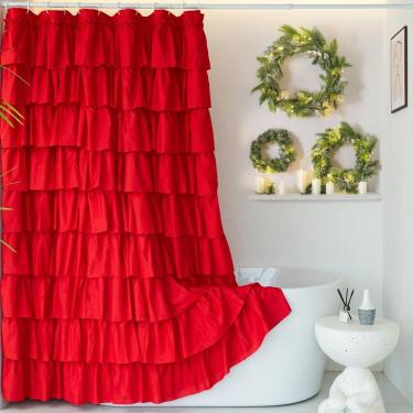 Imagem de Cortina de chuveiro WestWeir Red Ruffle Christmas Theme Bathroom