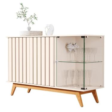 Imagem de Buffet Ripado Com 3 Portas E Lateral De Vidro Nice Pérola