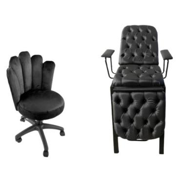 Imagem de Kit maca luxo capitonê profissional + mocho luxo petálas - HENVIFER
