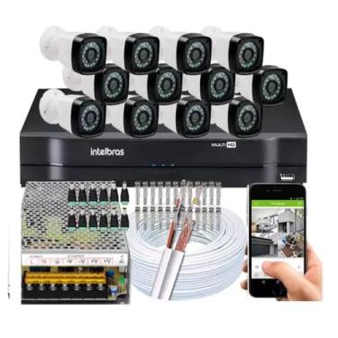 Imagem de Kit CFTV 12 Câmeras HD 720P Infravermelho 20 metros DVR Intelbras MHDX