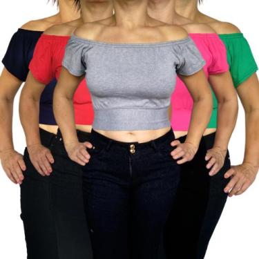 Imagem de Kit 5 Tops Ciganinha Ombro a Ombro Elástico Barra Lisos Cores Sortidas