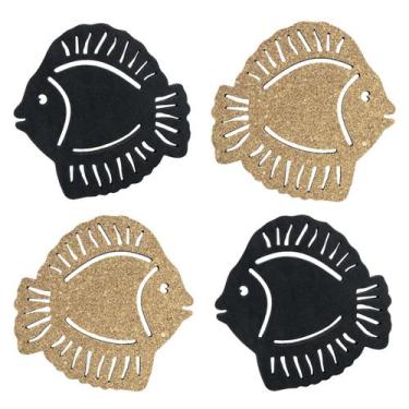 Imagem de 4 Descanso Suporte de Panela Peixe Cortiça Preto - IDEALIZA