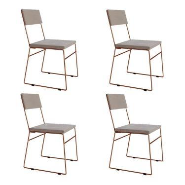 Imagem de Kit 4 Cadeiras de Jantar Málaga Assento Veludo Bege Base Cobre