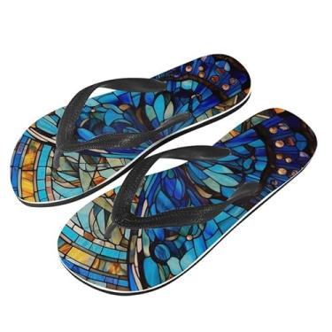 Imagem de Semiouray Chinelo masculino Havaí geométrico leve sandália tanga unissex Papai Noel banheiro ortopédico, Borboleta de vidro azul, 13 Women/10 Men