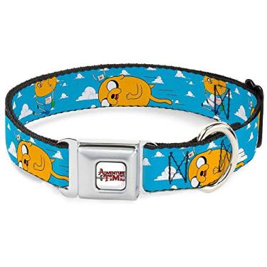 Imagem de Buckle-Down Coleira para cães com fivela de cinto de segurança – Finn & Jake voando nas nuvens – 2,5 cm de largura – serve para pescoço de 38 a 66 cm – Grande