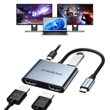 Imagem de Adaptador USB C para HDMI duplo 4K 30Hz, adaptador multiportas AVIDGRAM USB C Hub com HDMI duplo, USB 3.0, 100W PD, suporta USB C para HDMI Splitter Display estendido para laptop (MST não é compatível