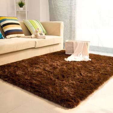 Imagem de Tapete sedoso e fofo, decoração moderna para casa, tapete longo de pelúcia felpudo, tapetes de brincar, sofá, sala de estar, quarto, cabeceira, tapetes de varanda, marrom, 80 x 120 cm (31,5 x 47,