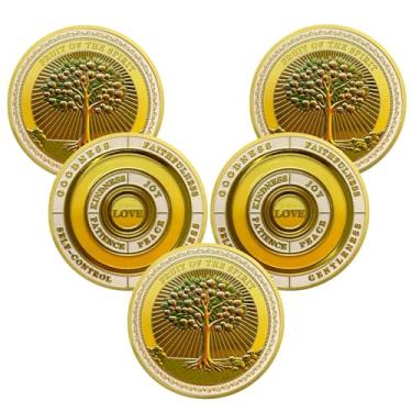 Imagem de 5 peças Fruit of The Spirit Christian Challenge Coin - Gálatas 5:22-23 Jesus Religious Token - Art God Pocket Bible Verses Coins for Study - Presentes comemorativos de boa sorte para homens, mulheres
