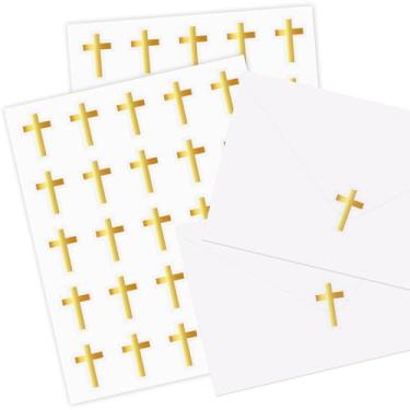 Imagem de Whaline 500 pçs adesivo cruz folha dourada batismo envelope selo adesivo de batizado adesivo adesivo decalque para suprimentos de selagem de envelope de cartão