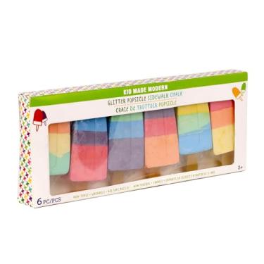 Imagem de Kid Made Modern Conjunto de giz de picolé com glitter – giz de sorvete não tóxico para jogos divertidos ao ar livre – giz colorido lavável na calçada para crianças (pacote com 6)