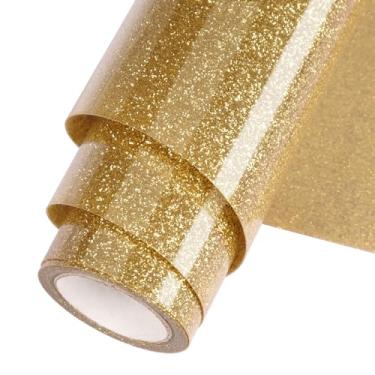 Imagem de WOOGLITTER Rolo de Vinil de Transferência de Calor Htv com Glitter Dourado 12"x5 Pés para Artesanato Em Camisetas, Vinil com Glitter para Passar A Ferro, Adequado para Todas As Máq (12 Polegadas X 5 P