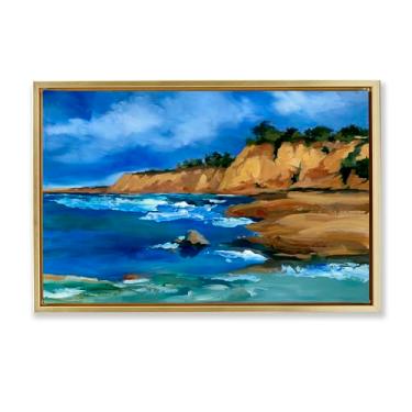 Imagem de Stupell Industries Beachside Cliffs Paisagem Emoldurada Tela Flutuante Arte Design de Parede por Liz Jardine, Moldura Flutuante Dourada, 25 x 17