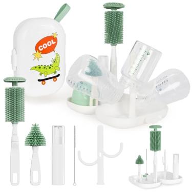 Imagem de Kit de viagem portátil 6 em 1, itens essenciais de viagem para bebês, conjunto de escova de mamadeira, escovas de silicone, limpador de bico e palha, dispensador de sabonete, caixa de armazenamento e