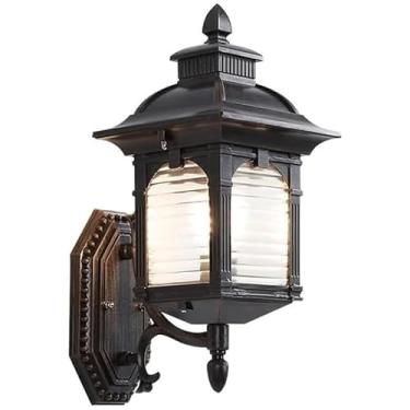 Imagem de Luminárias de parede de alumínio fundido para áreas externas nórdicas de 15,3 pol. Vintage, arandelas de parede externas, escadas, marrom, base E26/E27, luz de parede para corredor, sala, co