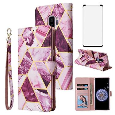 Imagem de Asuwish Compatível com Samsung Galaxy S9 Plus, capa tipo carteira de vidro temperado, capa flip de couro, suporte de cartão, suporte de suporte, capas de celular para Glaxay S9+ 9S 9+ S 9 9plus S9plus
