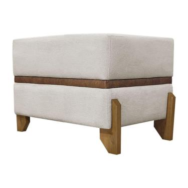 Imagem de Puff Recamier Kodama Para Cama De Solteiro 50cm Bouclé Pé Castanho - Bege Bouclé