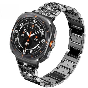 Imagem de SPINYE Pulseiras de relógio compatíveis com Samsung Galaxy Watch 7 Ultra (47 mm), pulseira de metal brilhante de strass brilhante de 20 mm com capa protetora de substituição para mulheres e homens (47