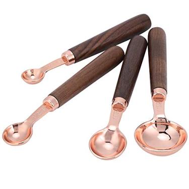 Imagem de Medidores de café Conjunto de Copos e Colheres de Medição de Aço Alça Ergonômica de Nogueira Escala Gravada Material de Qualidade Alimentar para Utensílios de Cozinha Doméstica