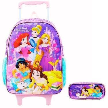 Imagem de Kit Mochila Escolar Princesas Disney G Rodinhas Com Estojo