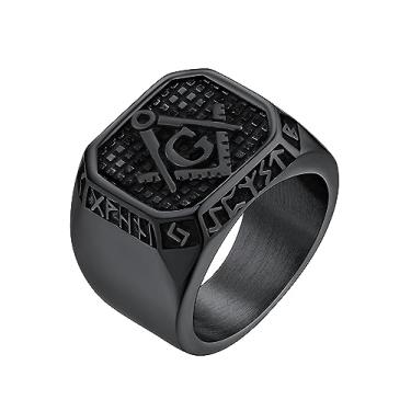 Imagem de FaithHeart Anéis de sinete maçônico para homens, joias maçônicas de aço inoxidável, anel de polegar de motociclista punk com embalagem delicada, Aço inoxidável, Sem pedra preciosa